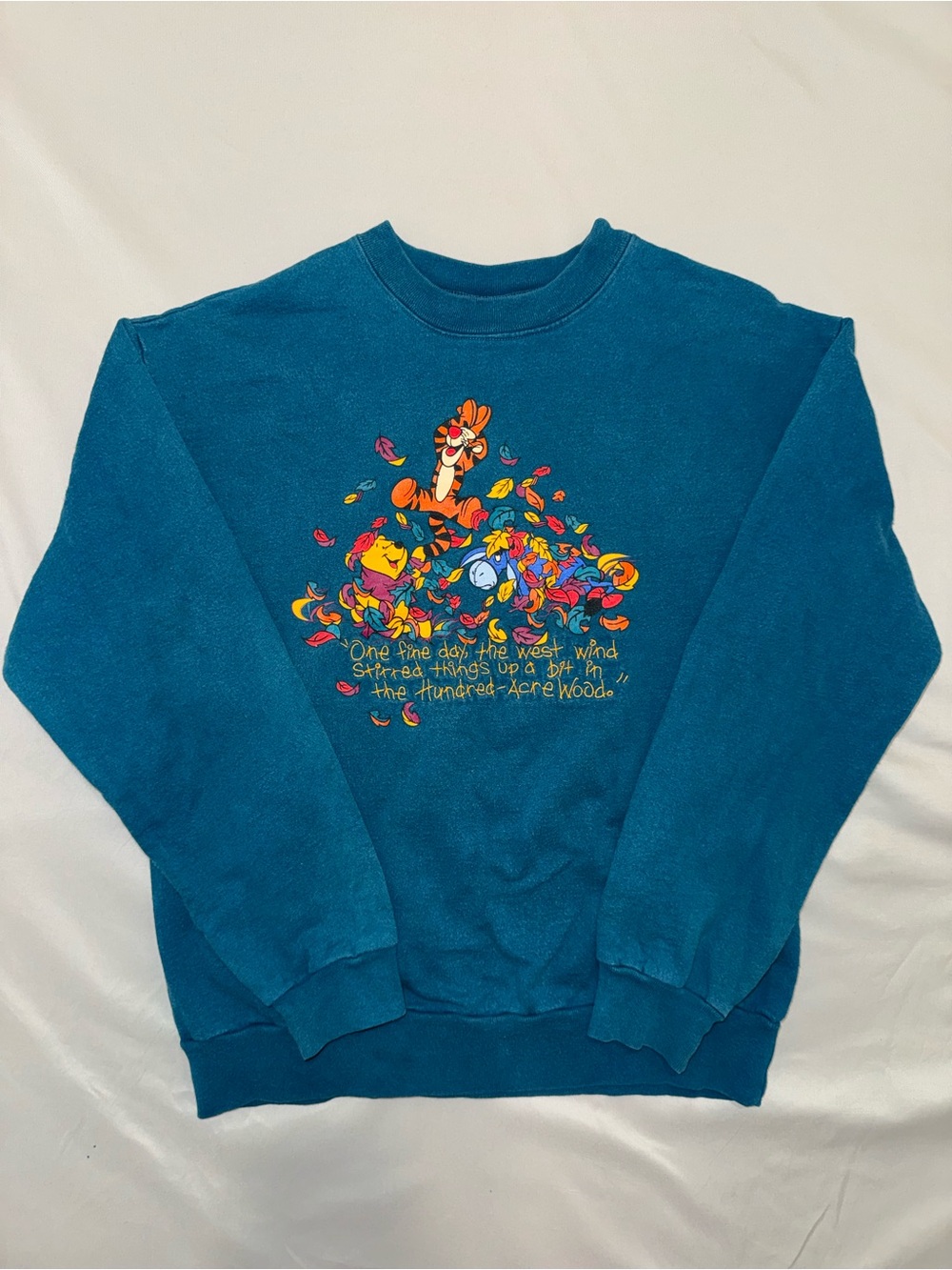 Vintage Disney Winnie the Pooh Teal Crewneck Sweatshirt Kids Large
